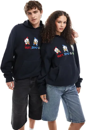 ASOS Disney unisex oversized textured hoodie with Huey, Dewey and Louie prints and embroidery in