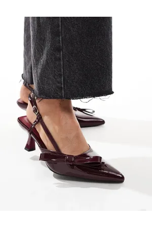 Glamorous Slingback kitten heeled shoes with bow in burgundy