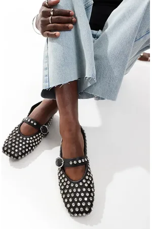 ASOS Luxe Premium Leather embellished Mary Jane ballet flat in