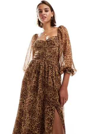 Miss Selfridge Chiffon corset lace-up maxi dress in animal print