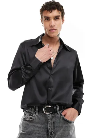 ASOS Satin shirt with 70s collar in black