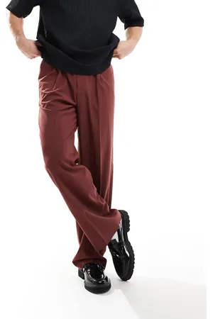 ASOS Pull on smart wide leg pants in burgundy