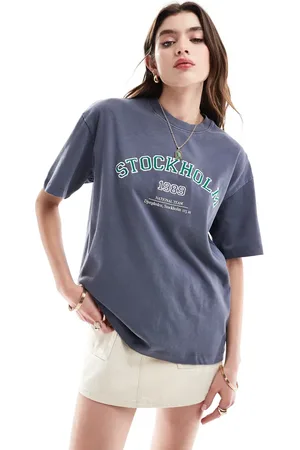 Cotton On Cotton On oversized washed navy t-shirt with Stockholm print