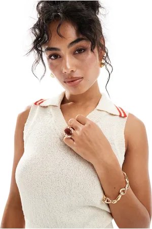 MANGO Tipped edge knitted tank top in light beige