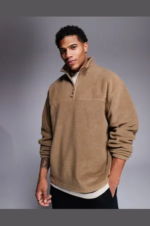 ASOS Oversized half zip fleece sweatshirt in beige