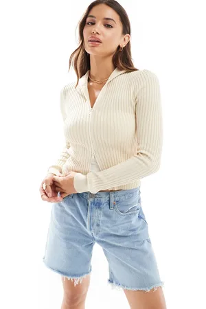 Cotton On Cotton On double zipper ribbed collar cardigan in ecru