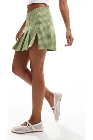 Bailey Rose Micro pleated mini skirt in avocado check