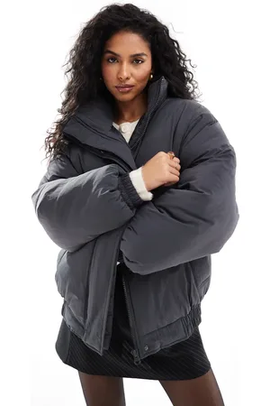 ASOS Clean puffer bomber jacket with funnel neck in charcoal