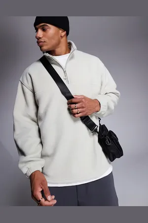 ASOS Oversized half zip fleece sweatshirt in off