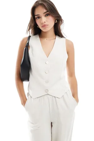 Y.A.S Linen touch vest in sand - part of a set