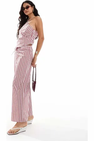 ASOS Wide leg striped pants in burgundy stripe - part of a set