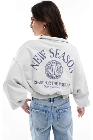 Pull&Bear Polo neck crop graphic sweatshirt in light