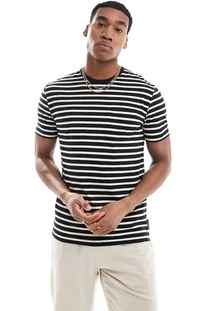 French Connection French Connection mid stripe yarn dye pocket t-shirt in navy & ecru