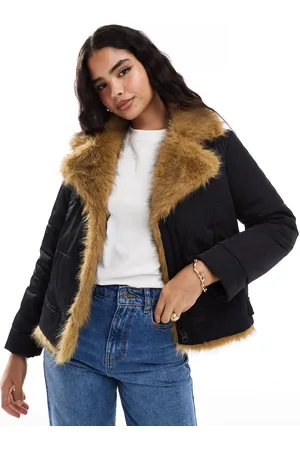 Stradivarius STR aviator jacket with contrast faux fur in