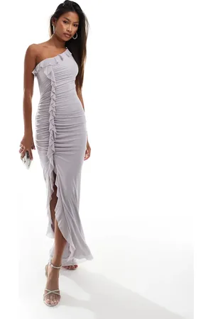 Flounce London Flounce ruched mesh maxi dress with ruffle detail in