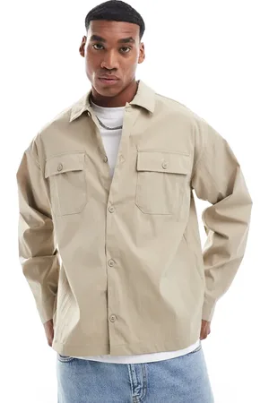 JACK & JONES Oversized nylon overshirt in beige