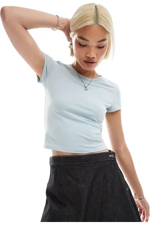 Monki Ribbed shrunken t-shirt in light