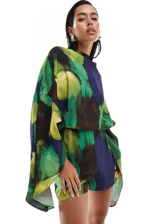 ASOS Batwing overlay romper in abstract print