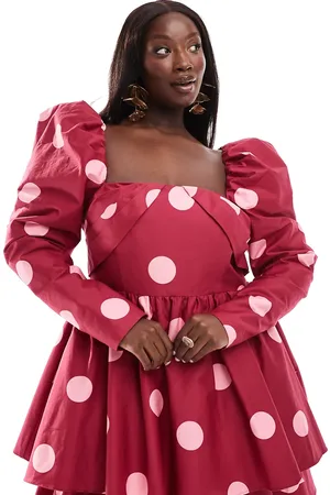 ASOS Curve cotton sateen structured skater mini dress in polka dot print