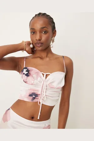 ASOS Ruched front satin cami in watercolor floral - part of a set