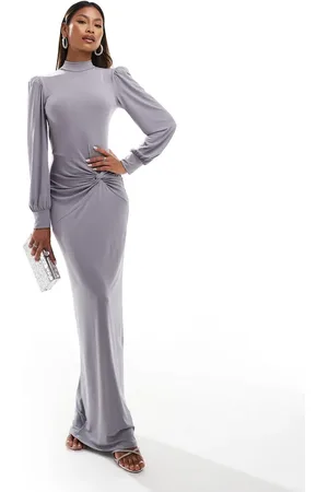 Flounce London High neck maxi dress with ruched detail in