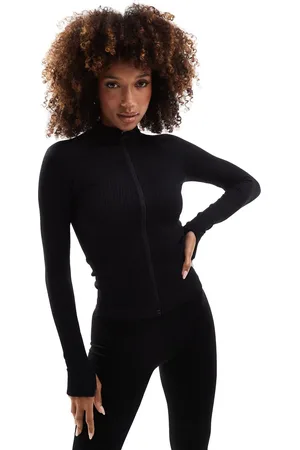 ASOS Icon seamless ribbed zip up long sleeve top in