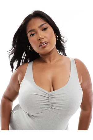 ASOS Curve ruched front tank top with inner bra in heather