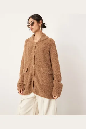 ASOS Boucle knit oversized button up cardigan in camel