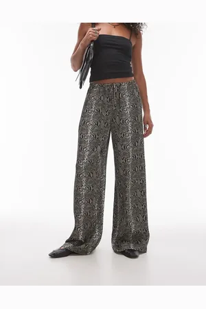 Topshop Satin wide leg pants with tie waist in snake