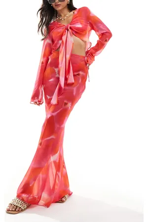 Style Cheat Maxi beach skirt in pink marble print - part of a set