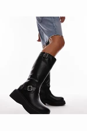 Topshop Wide Fit Roy chunky biker boots with hardware in