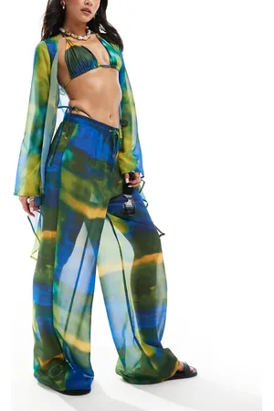 Style Cheat Wide leg beach pants in marble print - part of a set
