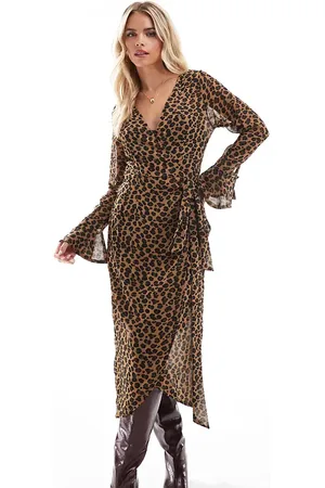 Never Fully Dressed Petite Lucia sheer wrap midaxi dress in leopard