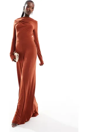 ASOS Long sleeve knot detail jumpsuit in rust