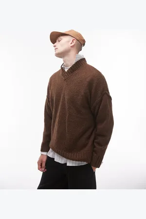 Topman Oversized v neck sweater in with exposed seams