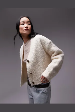 Topshop Knit V-neck boucle oversized cardigan in cream