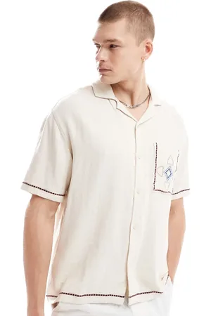 Bershka Abstract embroidered shirt in ecru