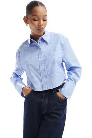 Bershka Boxy deep cuff shirt in stripe