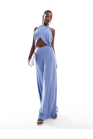 ASOS Halter ruched jumpsuit with central cut out detail in slate