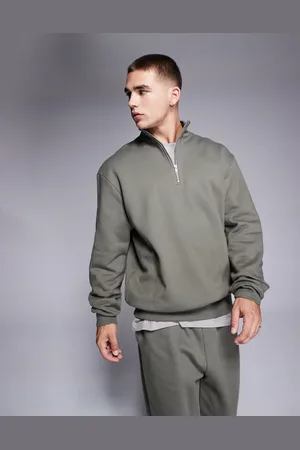 ASOS Premium heavyweight oversized quarter zip sweatshirt in khaki
