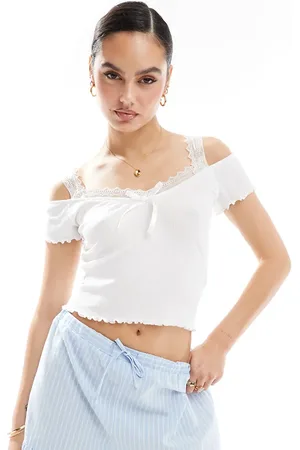 Miss Selfridge Lace insert short sleeve top in