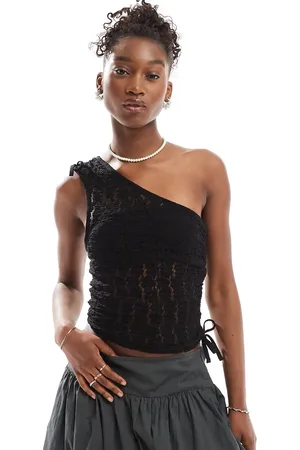 COLLUSION One shoulder top with tie detail in lace