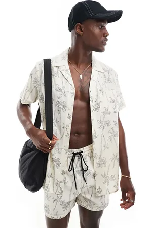 South Beach Short sleeve palm beach shirt in cream