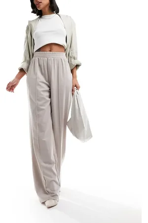 ASOS Pull on slub wide leg pants in stone