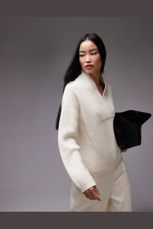 ARKET Wool blend rib oversized sweater with shawl collar in off