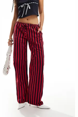 Motel Lirura striped pants in deep red and navy