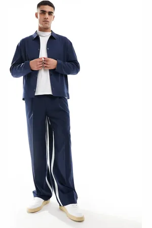 ASOS Smart wide leg pants in navy with white side stripe - part of a set