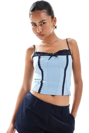 Motel Exclusive Alexa bow detail corset cami top in and navy