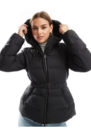 Stradivarius Belted padded jacket with hood in