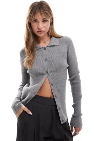 Miss Selfridge Rib knit fitted cardigan in heather